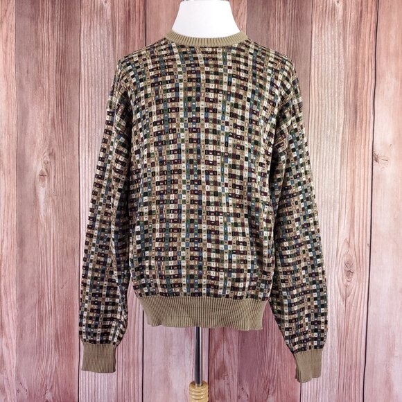 Vtg Tricots St Raphael Sweater Men XL Geometric Abstract Grandpa Coogi Style USA - Picture 2 of 16